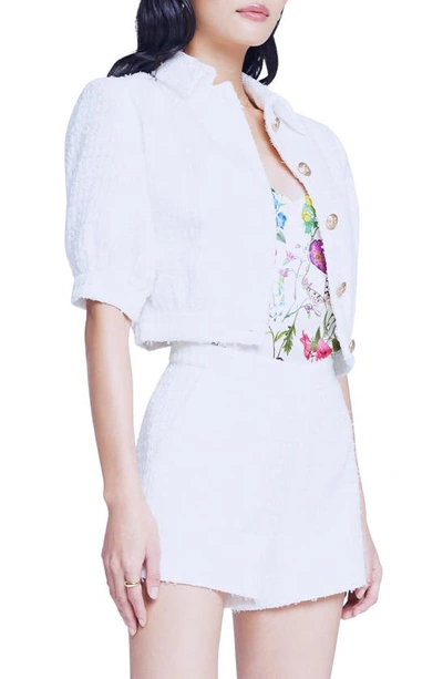 Shop L Agence Cove Elbow Sleeve Crop Tweed Jacket In White