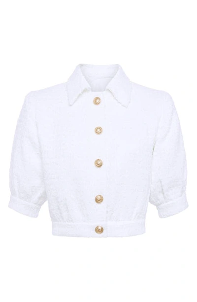 Shop L Agence Cove Elbow Sleeve Crop Tweed Jacket In White