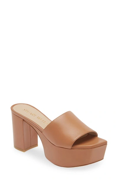 Shop Stuart Weitzman Squarehigh Platform 95 Slide Sandal In Tan