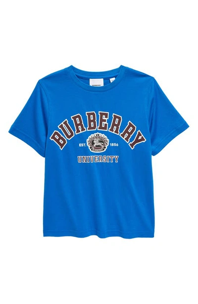 Shop Burberry Kids' Cedar College Cotton Graphic T-shirt In Canvas Blue