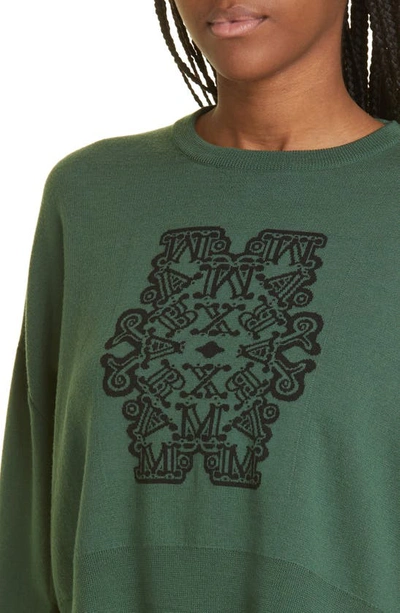 Shop Max Mara Sir Logo Graphic Wool Crewneck Sweater In Green