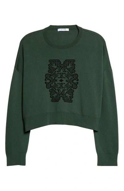 Shop Max Mara Sir Logo Graphic Wool Crewneck Sweater In Green