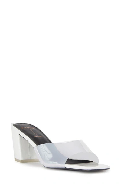 Shop Black Suede Studio Dia Slide Sandal In White Patent