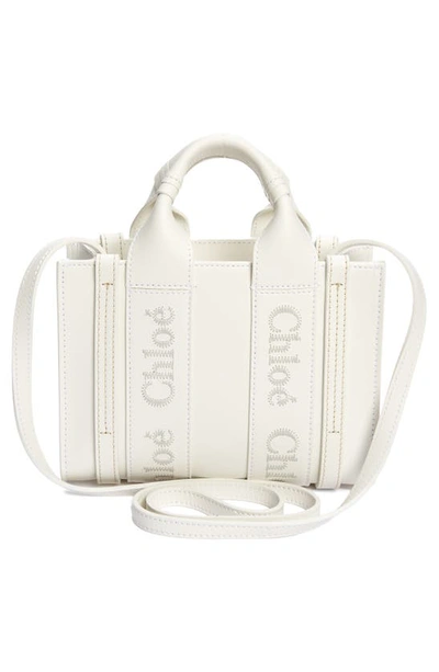 Shop Chloé Mini Woody Leather Tote In White 101