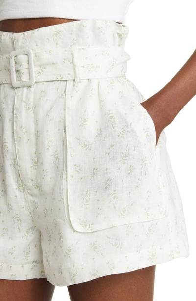 Shop Blanknyc Paperbag Waist Linen Shorts In Flower Field