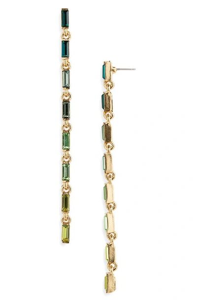 Shop Oscar De La Renta Baguette Crystal Linear Drop Earrings In Emerald Multi