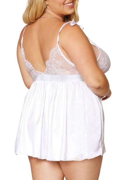 Shop Dreamgirl Lace Trim Babydoll Chemise & G-string Thong In White