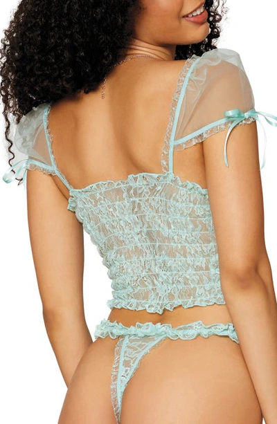 Shop Dreamgirl Smocked Lace Camisole & Thong Set In Mint