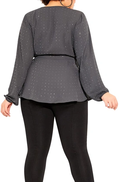 Shop City Chic Bling Flirt Embellished Wrap Blouse In Night Sky