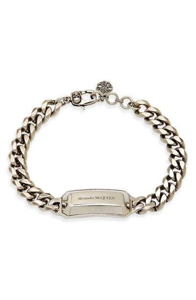 Shop Alexander Mcqueen Logo Id Chain Bracelet In Silver