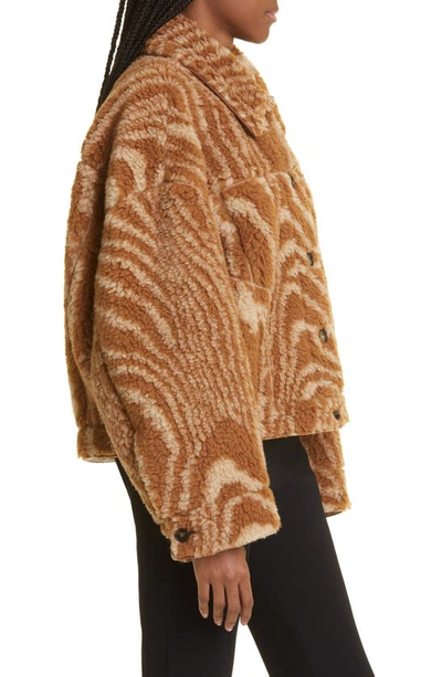 Shop Stella Mccartney Woodgrain Print Faux Fux Blouson Jacket In 2615 - Camel-cream
