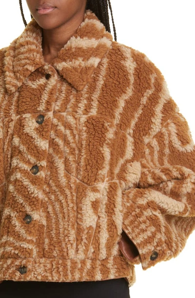 Shop Stella Mccartney Woodgrain Print Faux Fux Blouson Jacket In 2615 - Camel-cream