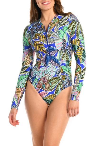 Shop La Blanca Half Zip Long Sleeve One-piece Rashguard Swimsuit In Multi