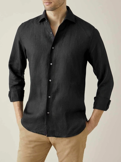 Shop Luca Faloni Black Portofino Linen Shirt
