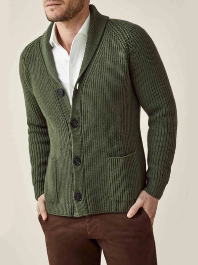 Shop Luca Faloni Hunting Green Chunky Knit Cashmere Cardigan
