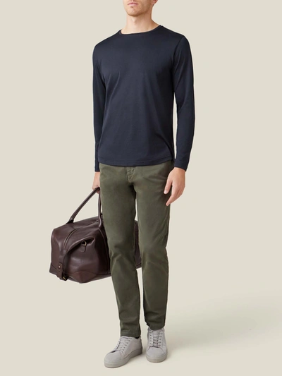 Shop Luca Faloni Black Long-sleeved Silk-cotton T-shirt