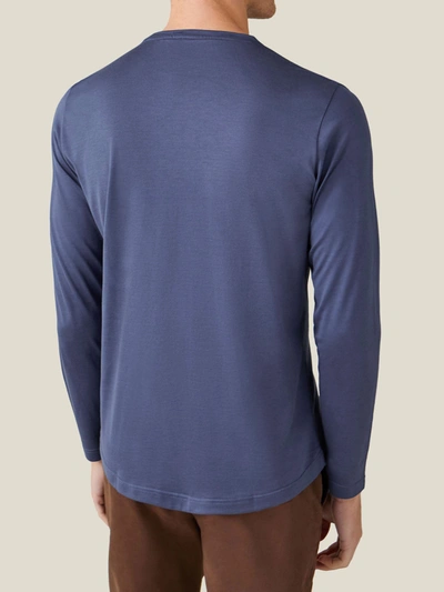 Shop Luca Faloni Ocean Blue Long-sleeved Silk-cotton T-shirt
