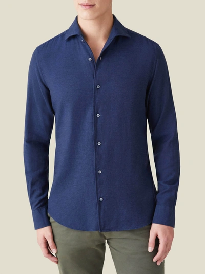 Shop Luca Faloni Navy Blue Cashmere-cotton Shirt In Dark Blue