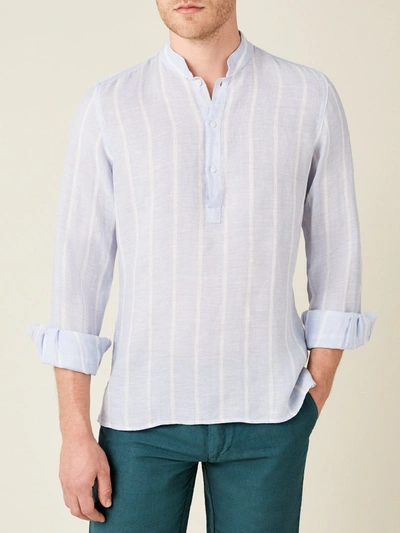 Shop Luca Faloni Striped Forte Linen Shirt In Blue And White