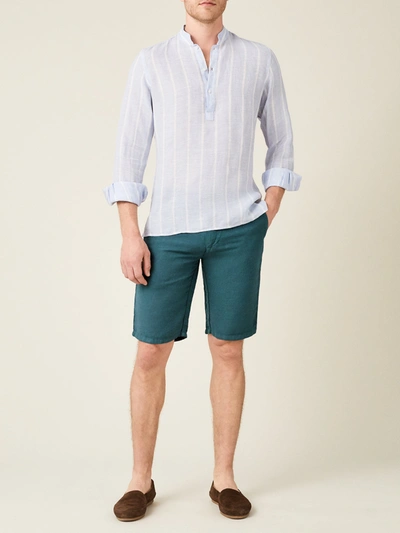 Shop Luca Faloni Striped Forte Linen Shirt In Blue And White