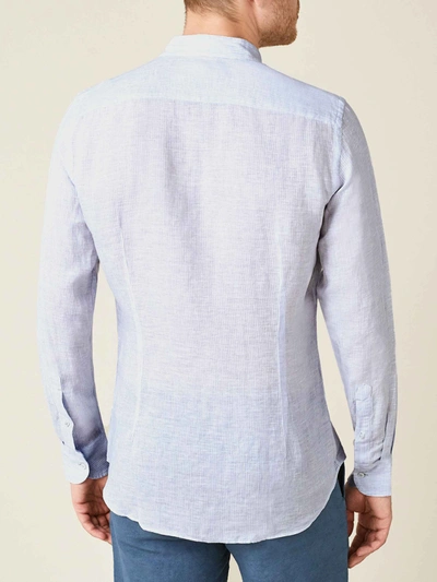 Shop Luca Faloni Striped Sky Blue Versilia Linen Shirt In Light Blue