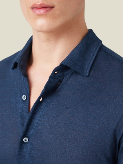 Shop Luca Faloni Navy Blue Linen Jersey Shirt In Dark Blue