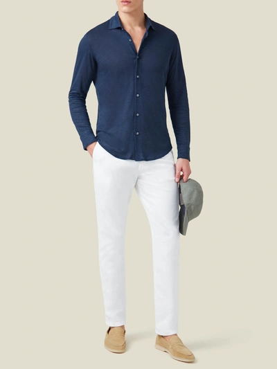Shop Luca Faloni Navy Blue Linen Jersey Shirt In Dark Blue