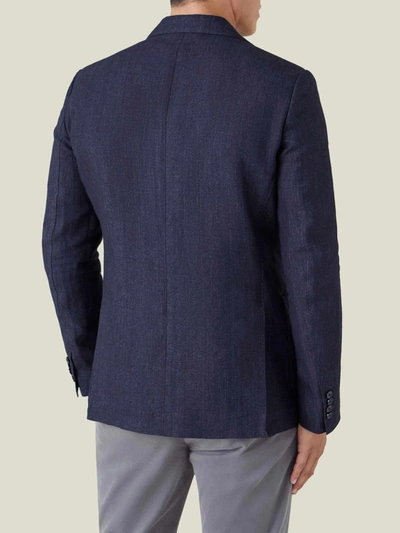 Shop Luca Faloni Navy Blue Linen Blazer In Dark Blue