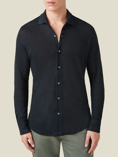 Shop Luca Faloni Black Linen Jersey Shirt