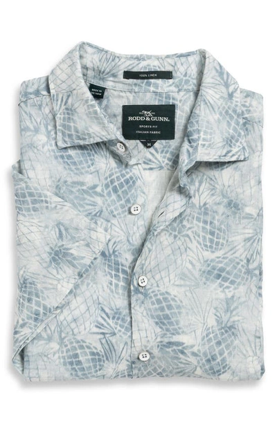 Shop Rodd & Gunn Walton Pineapple Print Short Sleeve Linen Button-up Shirt In Chambray