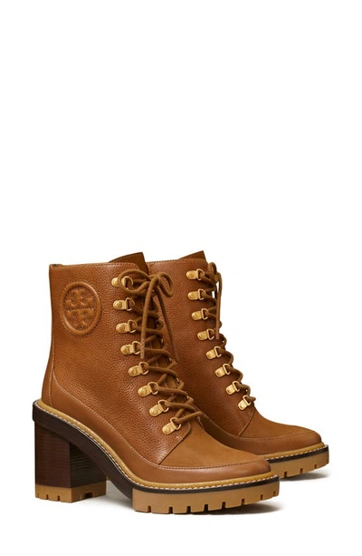Shop Tory Burch Miller Mixed Materials Lug Sole Boot In Toasted Caramel