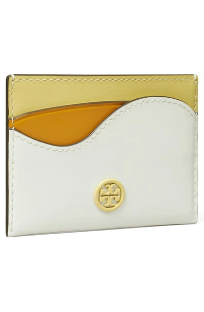 Shop Tory Burch Robinson Colorblock Spazzolato Leather Card Case In Optic White / Carambola