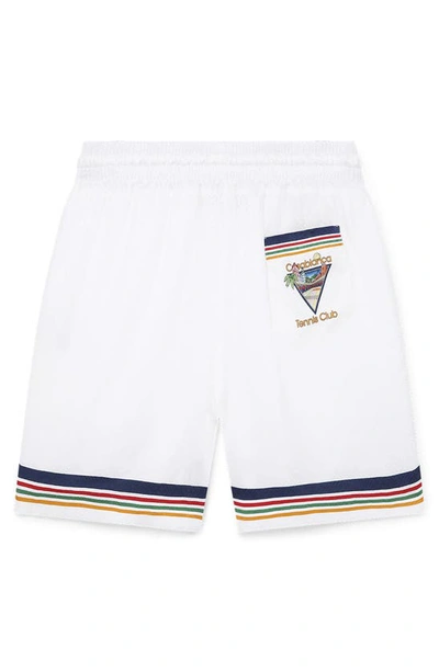Shop Casablanca Tennis Club Icon Silk Shorts In White