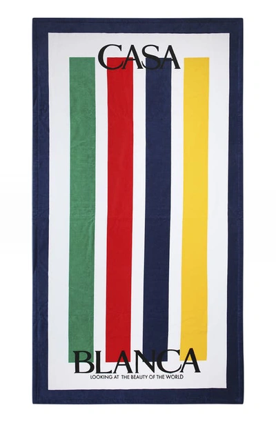 Shop Casablanca Stripe Logo Cotton Beach Towel In Blue Multi