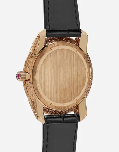 Dolce & Gabbana Dg7 Gattopardo Watch In Red Gold With Black Mother Of Pearl And Diamonds In Black