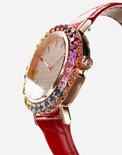 Dolce & Gabbana Iris Watch In Yellow Gold With Multi-colored Fine Gems And Diamonds In Red