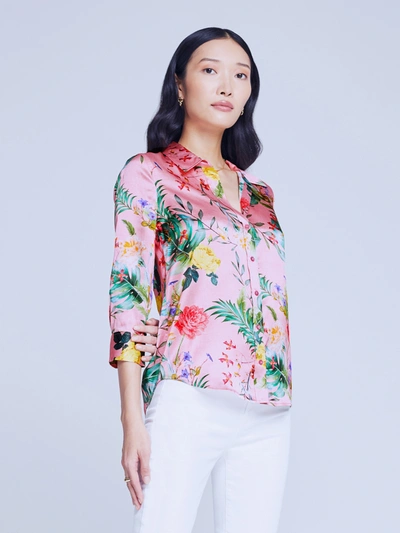 Shop L Agence Dani Blouse In Pink Blush Multi Tropical Floral