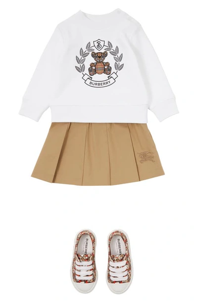 Shop Burberry Kids' Gabrielle Embroidered Ekd Pleated Skirt In Archive Beige