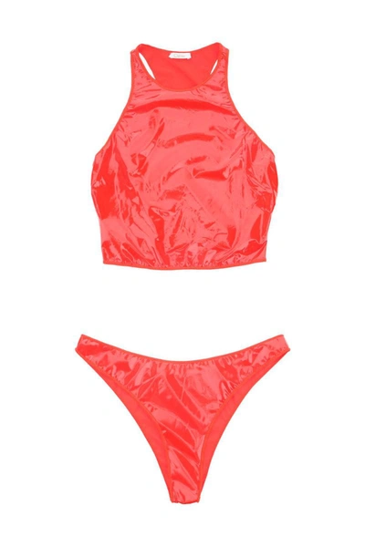 Shop Oseree Oséree Latex Bikini Set In Red