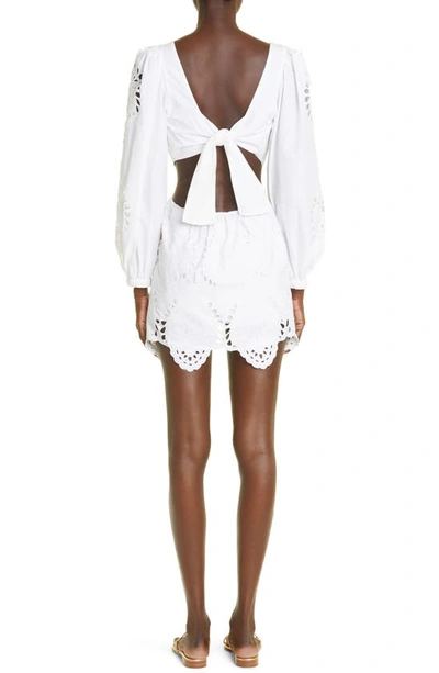 Shop Johanna Ortiz Lunar Relics Long Sleeve Eyelet Embroidered Cotton Minidress In Off White