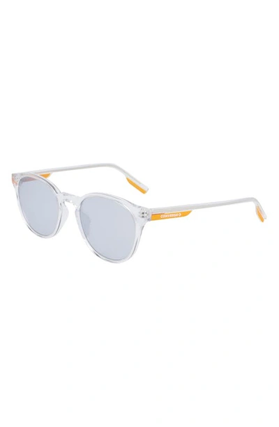 Shop Converse Disrupt 52mm Round Sunglasses In Crystal Clear / Silver