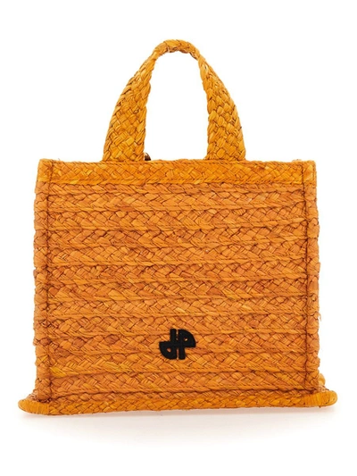 Shop Patou Jp Tote Small Raffia Bag In Orange