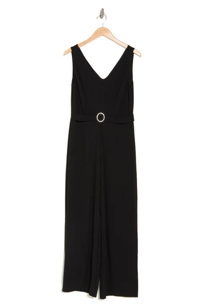 Shop Marina Sleeveless Belted Crepe Jumpsuit In Black