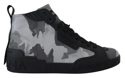 Shop Dolce & Gabbana Gray Canvas Cotton High Tops Sneakers Men's Shoes
