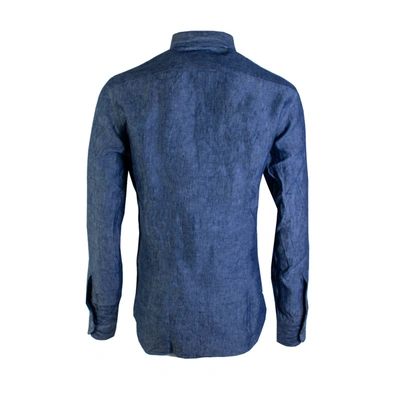 Shop Lardini Denim Effect Linen Men's Shirt In Blue