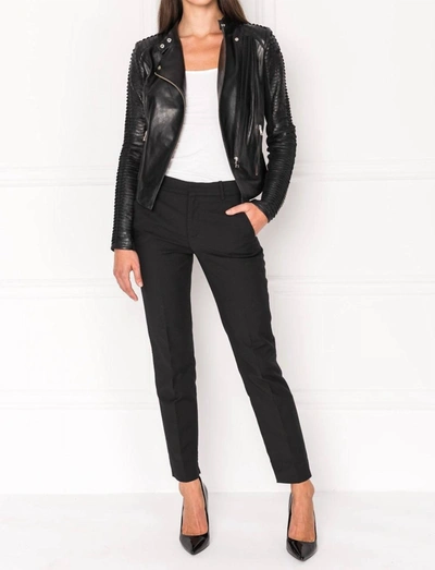 Shop Lamarque Azra Striped Leather Jacket In Black