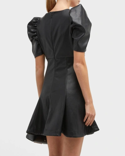 Shop Likely Alia Faux-leather Puff-sleeve Mini Dress In Black