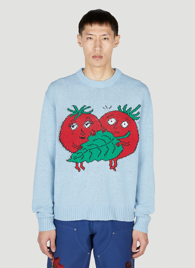 Shop Sky High Farm Workwear Intarsia Tomatoes Sweater In Light Blue