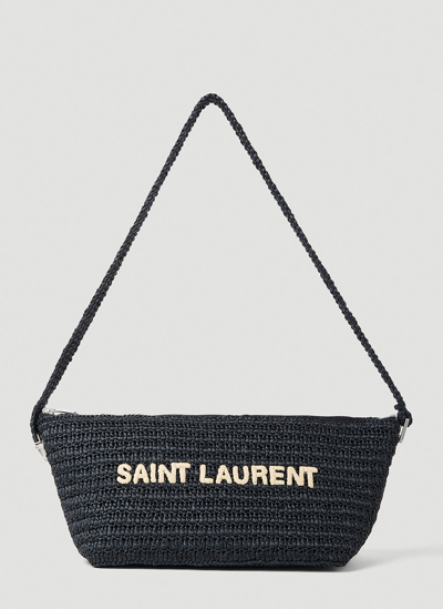 Shop Saint Laurent Le Raffia Shoulder Bag In Black