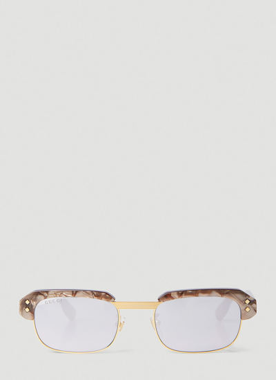 Shop Gucci Rectangular Sunglasses In Brown